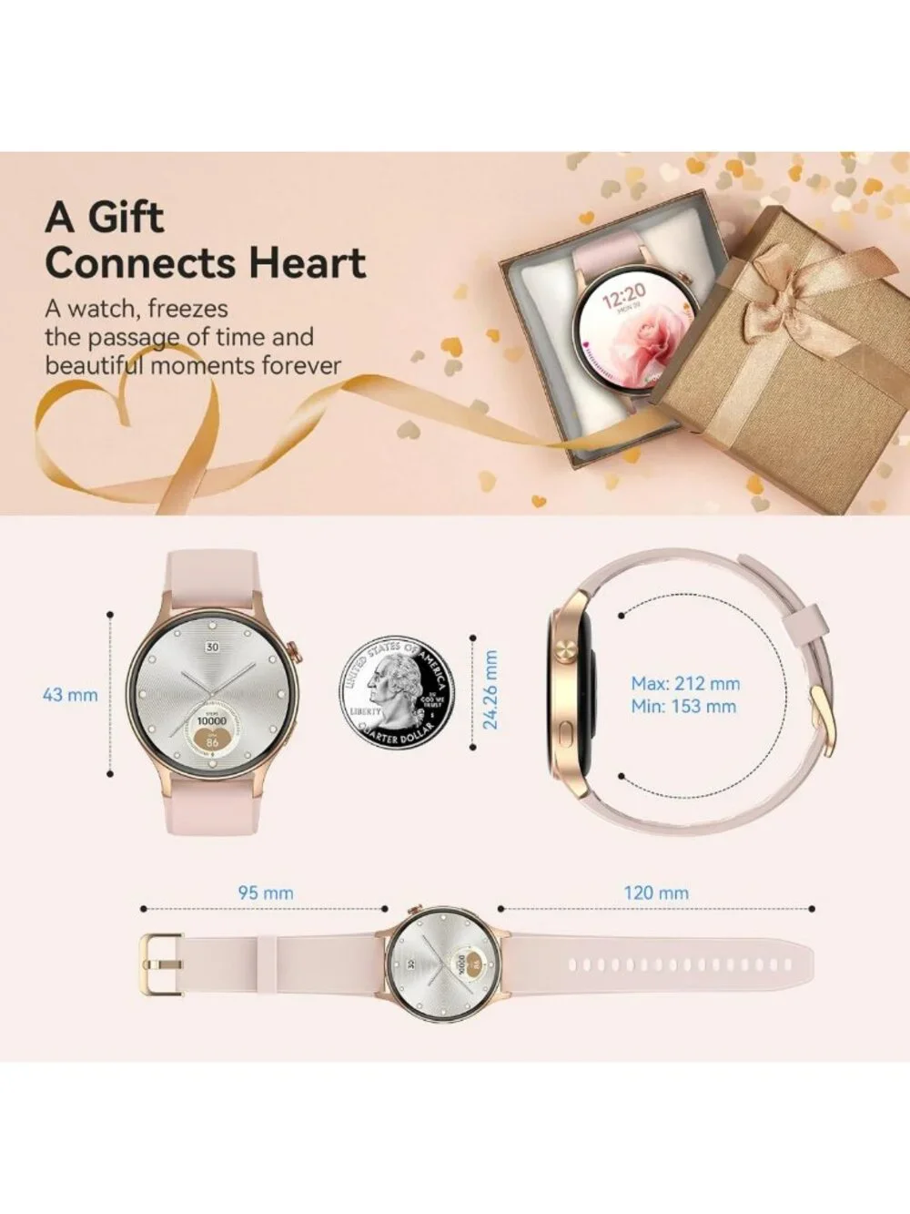 Stylish Smart Watch for Women, Call & Text Features, 1.32